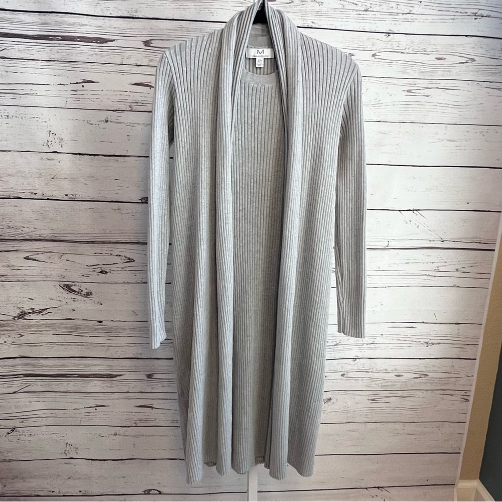 Magaschoni Gray 2 Piece Cardigan Sweater with Matching Tank Sweater Dress Medium
